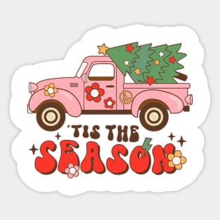 Tis The Season, Groovy Truck, Merry Christmas Tree Sticker